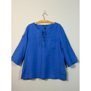 Lauren Ralph Lauren 100% Linen Lace-Up 3/4 Sleeve Tunic Top L